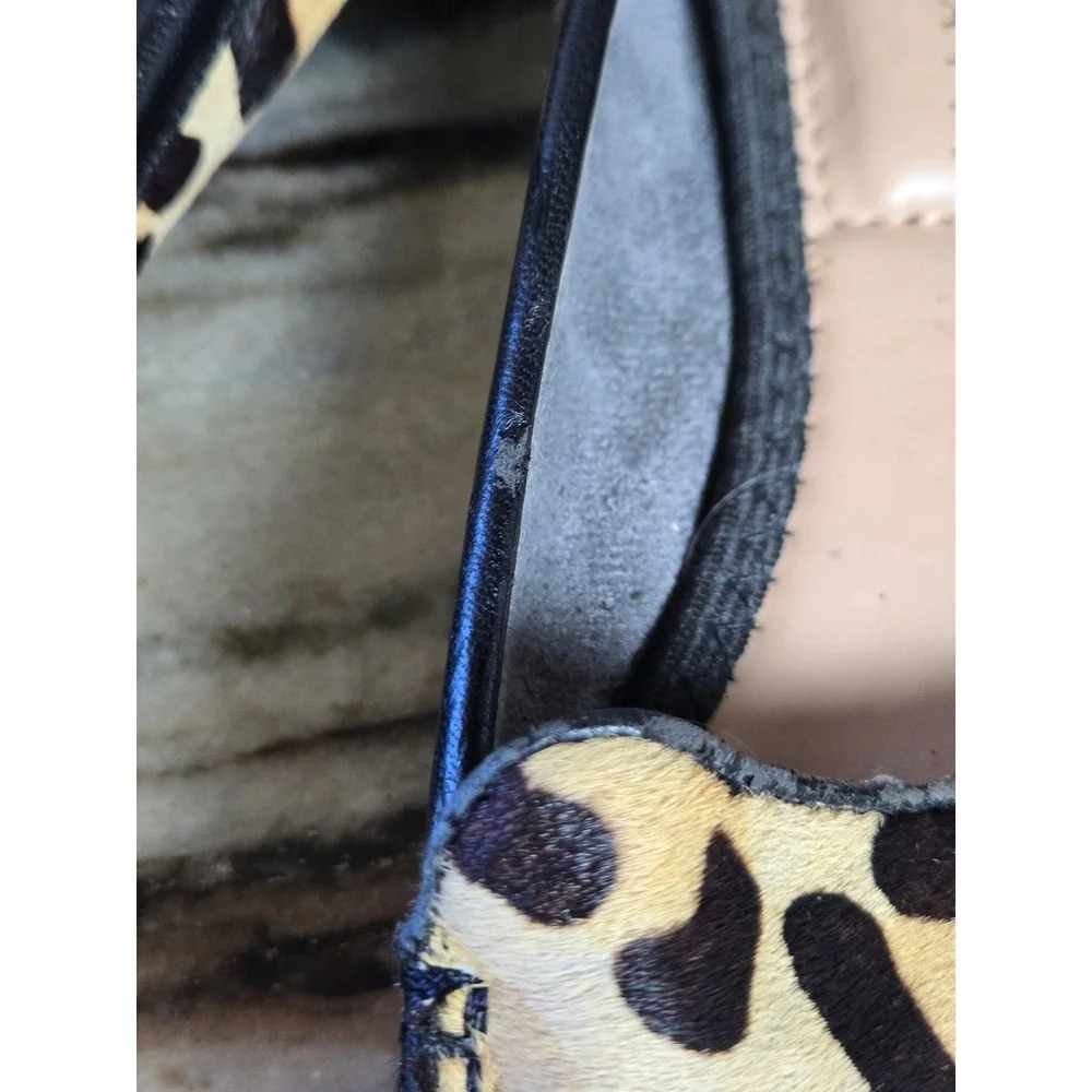 Kelly & Katie Womens Leopard Calf Hair Pointed Toe Loafers Flats Tan Black 6M‎